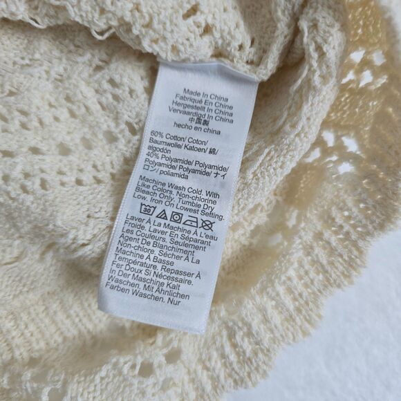 Madewell Scalloped-Trim Open Knit Sweater Tee XXS Sand Cotton Blend Boho - Picture 5 of 11